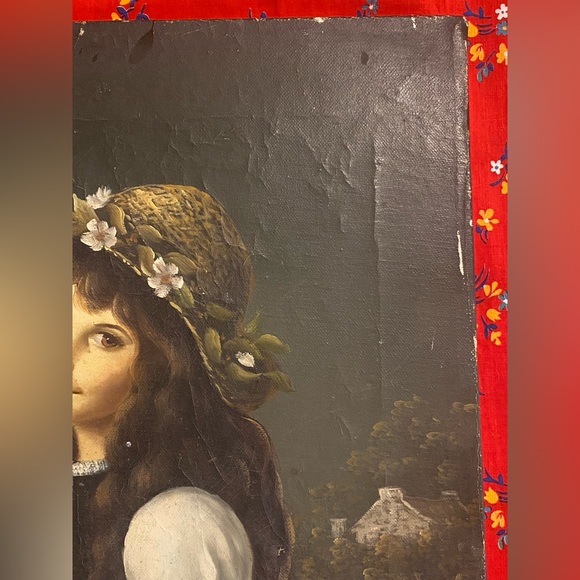 Vintage OIL ON CANVAS Young Girl Holding Basket Of Flowers Signed K. GROPIUS - Picture 8 of 13